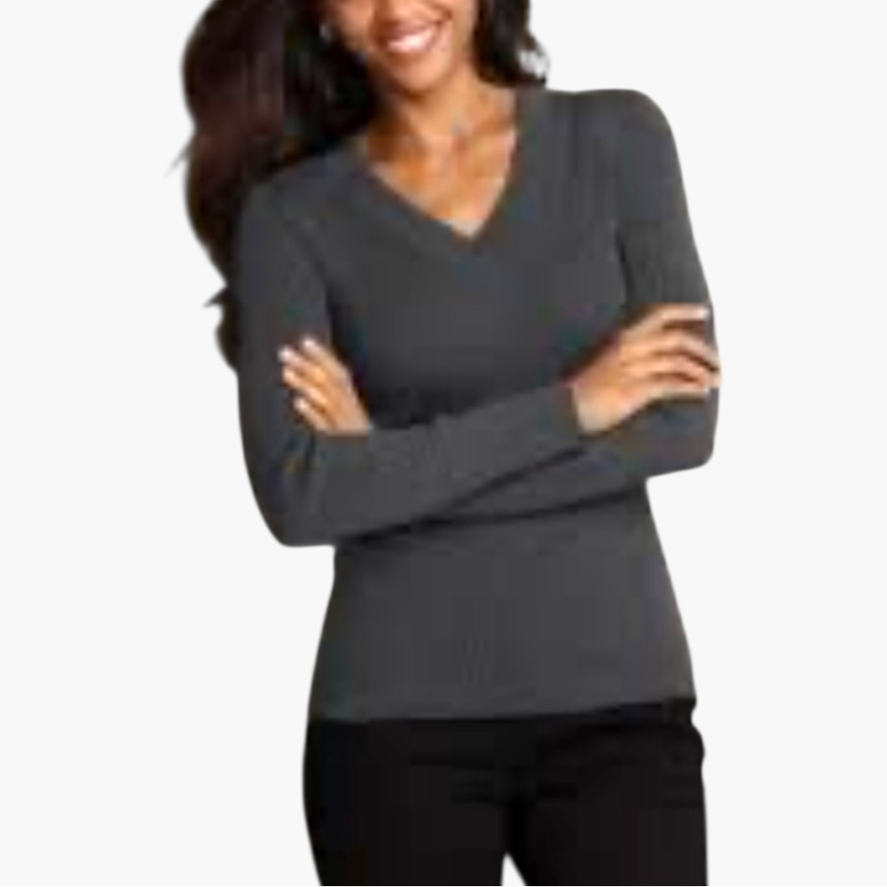 Eddie Bauer Cotton Cashmere V-Neck Sweater in Grey Women's Size XS